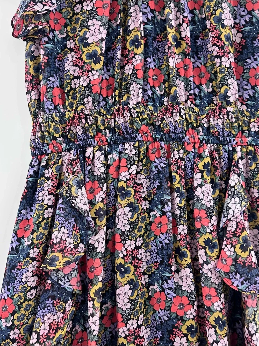 Shoshanna Amora silk floral ruffle lightweight dress multicolor red purple sz 2